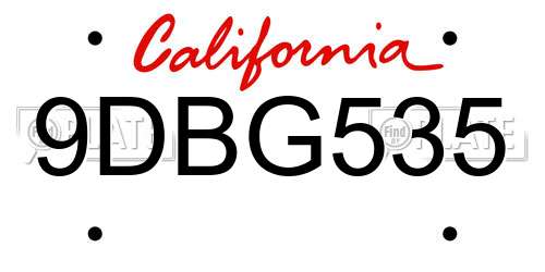 9DBG535 California License Plate
