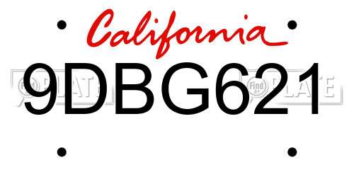 9DBG621 California License Plate