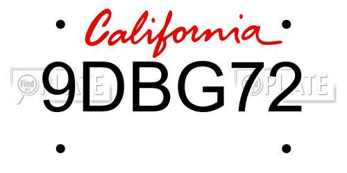 9DBG72 California License Plate