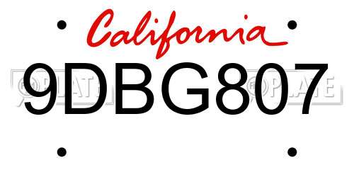9DBG807 California License Plate