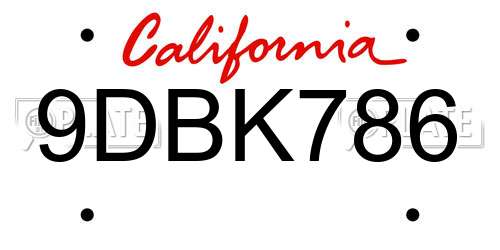 9DBK786 California License Plate