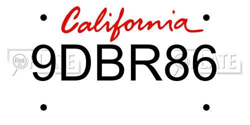 9DBR86 California License Plate