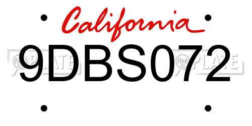 9DBS072 California License Plate