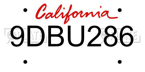 9DBU286 California License Plate