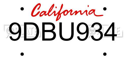 9DBU934 California License Plate