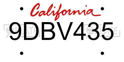 9DBV435 California License Plate