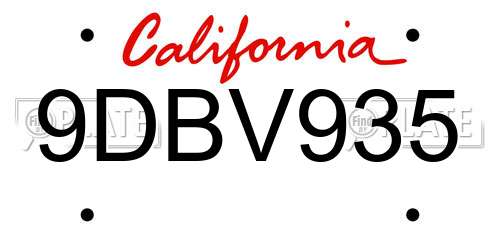 9DBV935 California License Plate
