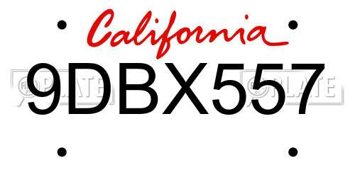 9DBX557 California License Plate