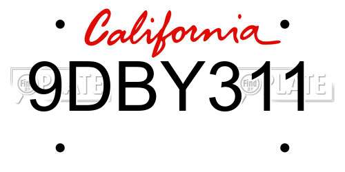 9DBY311 California License Plate