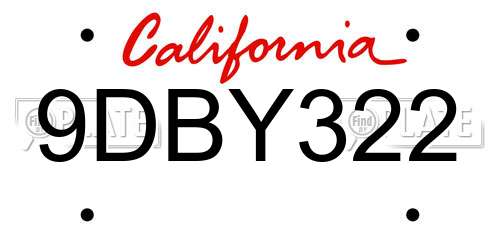 9DBY322 California License Plate