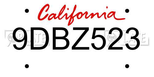 9DBZ523 California License Plate
