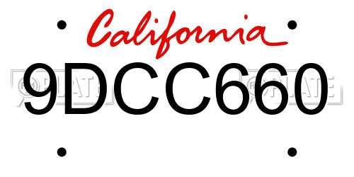 9DCC660 California License Plate