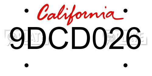 9DCD026 California License Plate