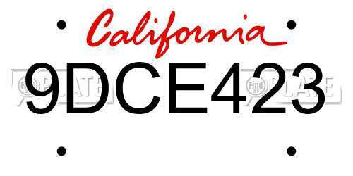 9DCE423 California License Plate