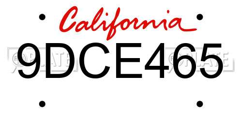 9DCE465 California License Plate