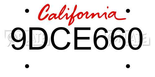 9DCE660 California License Plate