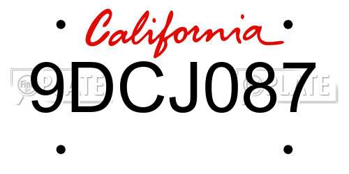 9DCJ087 California License Plate