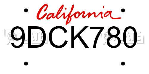 9DCK780 California License Plate