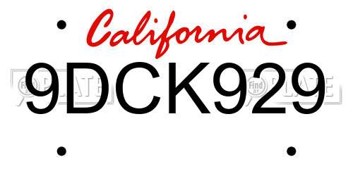 9DCK929 California License Plate