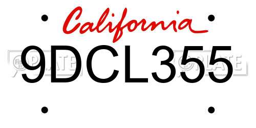 9DCL355 California License Plate