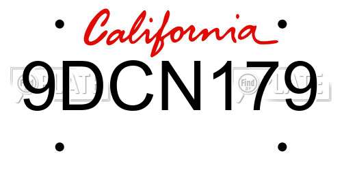 9DCN179 California License Plate