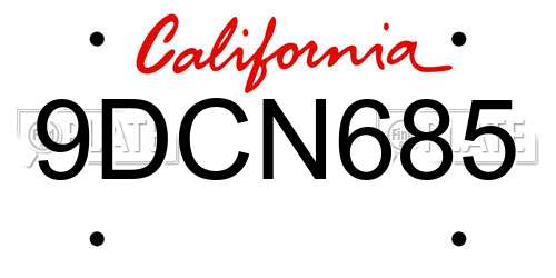 9DCN685 California License Plate