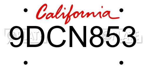 9DCN853 California License Plate