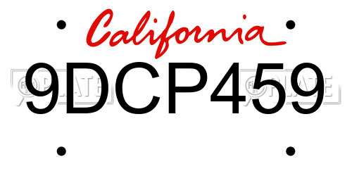 9DCP459 California License Plate