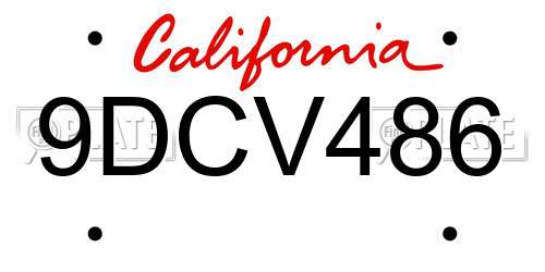 9DCV486 California License Plate