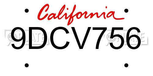 9DCV756 California License Plate