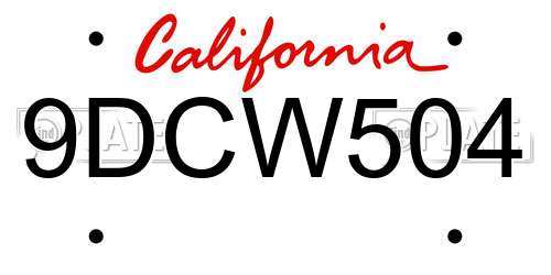 9DCW504 California License Plate