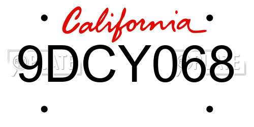 9DCY068 California License Plate