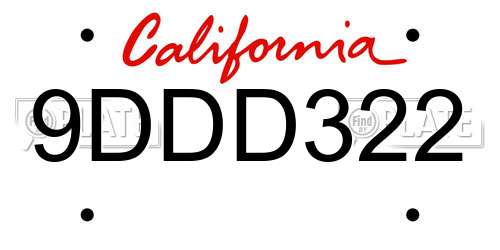 9DDD322 California License Plate