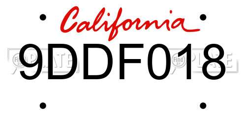 9DDF018 California License Plate