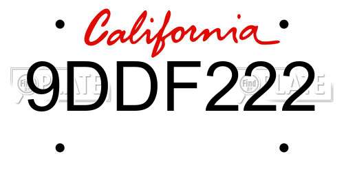 9DDF222 California License Plate