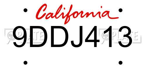 9DDJ413 California License Plate