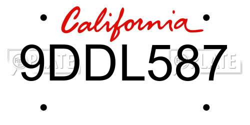 9DDL587 California License Plate