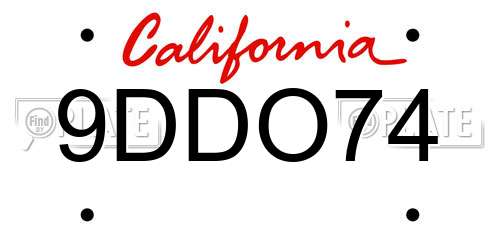 9DDO74 California License Plate
