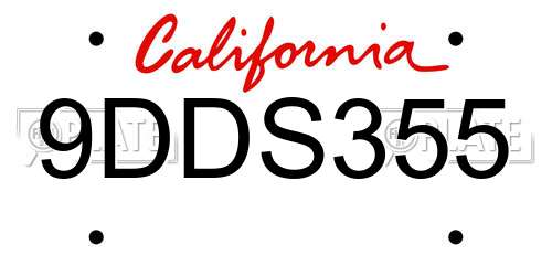 9DDS355 California License Plate