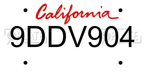 9DDV904 California License Plate