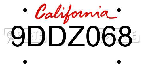 9DDZ068 California License Plate