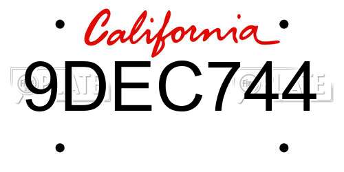 9DEC744 California License Plate