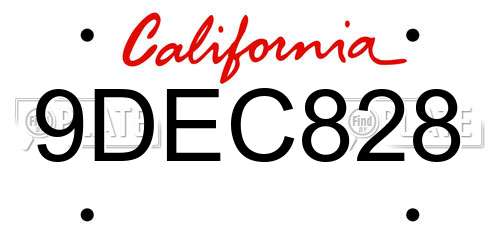 9DEC828 California License Plate