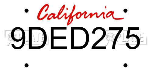 9DED275 California License Plate