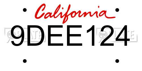9DEE124 California License Plate