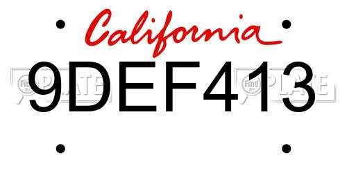 9DEF413 California License Plate