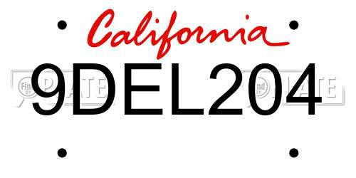 9DEL204 California License Plate