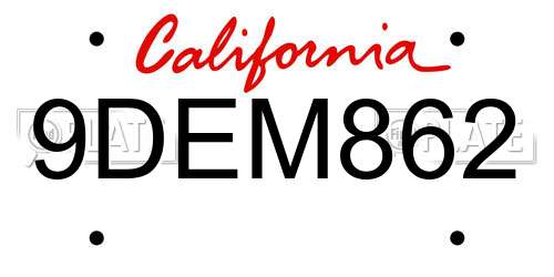 9DEM862 California License Plate