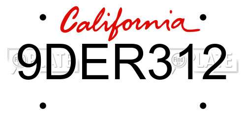 9DER312 California License Plate