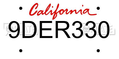 9DER330 California License Plate